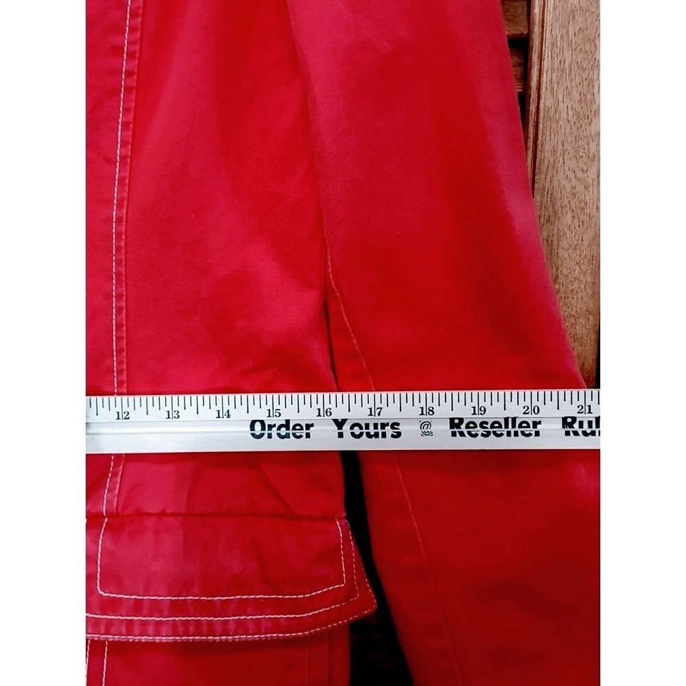Vtg Y2K‎ Womens PeaCoat 100% Cotton Red Tortoise Buttons White Stitching Sz M - Picture 11 of 11